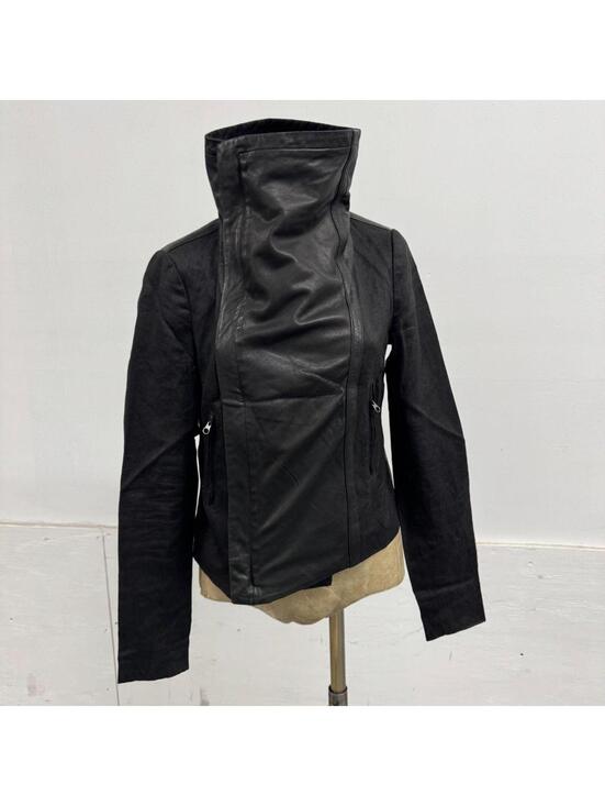 Vince Jackets & Blazers - Vintage Vince Black Funnel Neck Asymmetric Avant Garde Leather Jacket